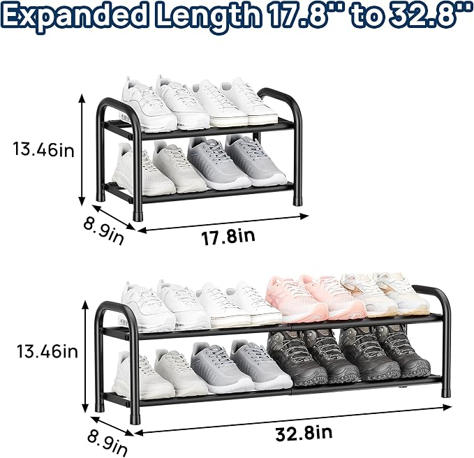 ENJOYBASICS 2 Tier Expandable Shoe Rack for Closet, Small Metal Shoe Organizer, 8 Pairs, Black