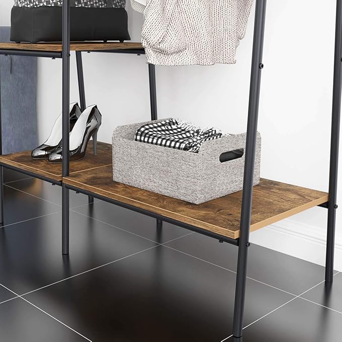 soges Clothes Rack, Garment Rack with 5 Shelves Hanging Bar, Black | Open Wardrobe for Hanging Clothes and Storage, Free Standing Closet Organizer, Clothing Rack for Bedroom Entryway Small Space