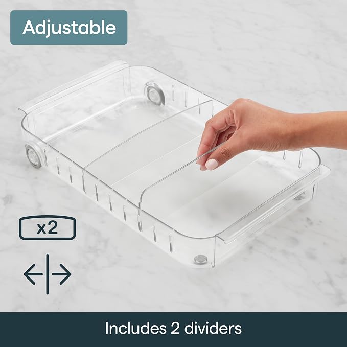 YouCopia RollOut Fridge Caddy BPA-Free Clear Rolling Refrigerator Organizer Bin with Adjustable Dividers and Handles, 9" Wide
