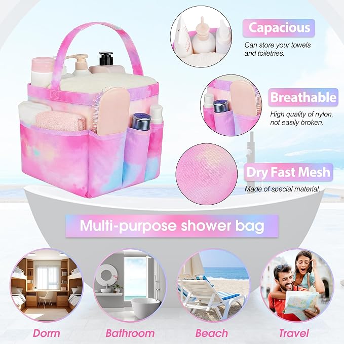 Mesh Shower Caddy Portable - 9 Pockets for College Dorm Room Essential | Large Capacity Mesh Shower Caddy with 9 Pockets, Portable Hanging Toiletry Bag for College Dorm, Gym, Camping and Beach