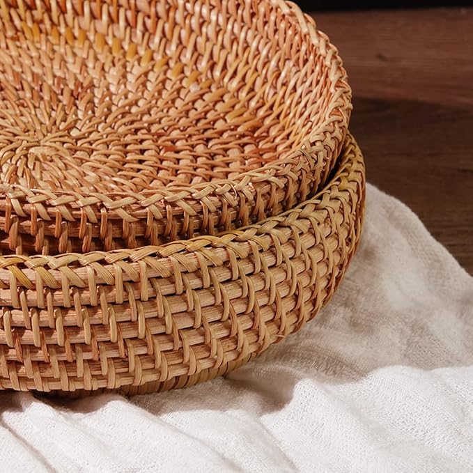 Small Round Keys Basket for Entryway Woven Baskets for Organizing Tabletop Decorative Wicker Organizer Basket for Keys Wallet Cell Phone for Fruit Candy Cracker | Basket for Keys Wallet Cell Phone, Small Item Organizer, Tabletop Decoration