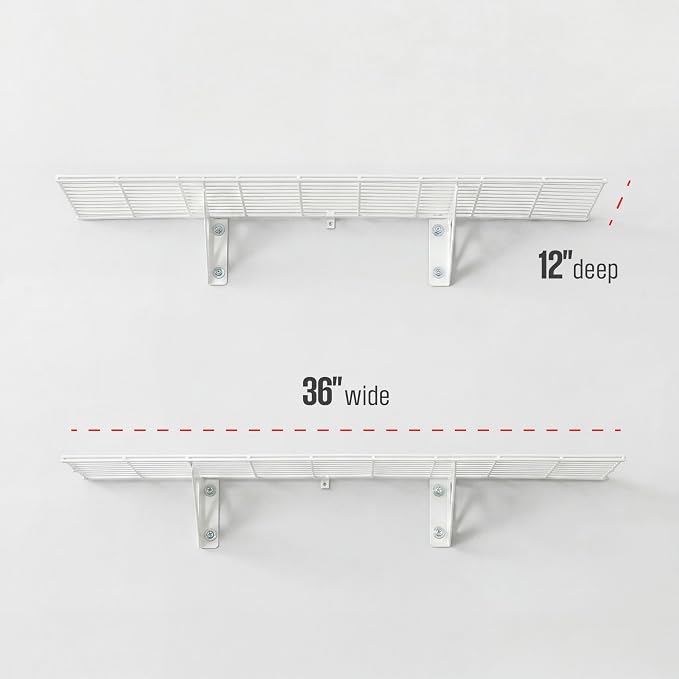 SafeRacks Steel Garage Wall Shelves 2-Pk w/Hooks, 300lb, White (12x36)