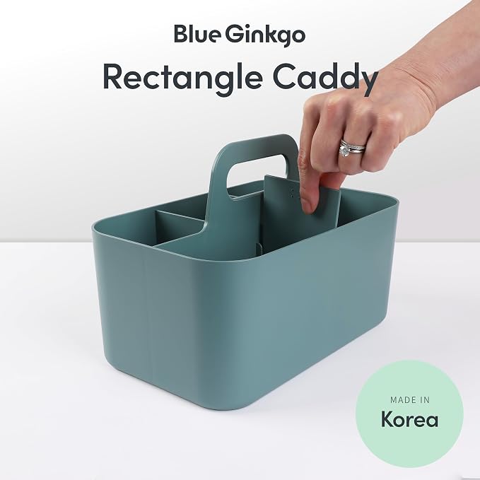 BLUE GINKGO Stackable Organizer Caddy, Rectangle, Green, Made in Korea | Portable. Adjustable. Home, Office & School Storage.