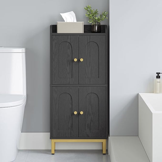 Hzuaneri Bathroom Cabinet, Small Storage Cabinet with 4 Doors | Bathroom Organizers and Storage Cabinets with Adjustable Feet. Cabinets Freestanding for Living Room, Kitchen, Black