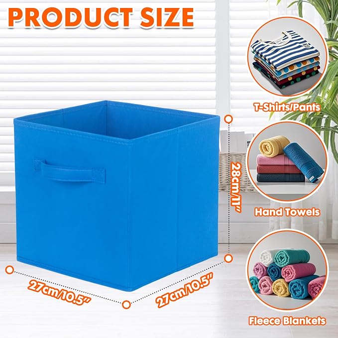 PowerKing Collapsible Storage Cubes, Farbic Storage Bins, Royal Blue, 6Pack | Sturdy, Lightweight, Easy Pull Handle, Closet & Shelf Organizer, Clothes and Toys Storage, 10.5'' x 11'' x 10.5''