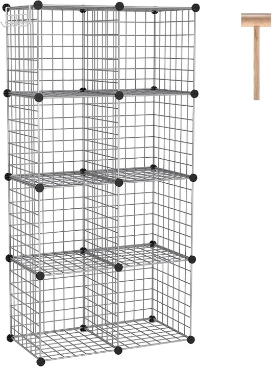 C&AHOME Wire Cube Storage, 8 - Cube Organizer Metal C Grids, Silver Gray | Modular Shelves Units, Closet Organizer, Storage Bins Shelving, Ideal for Home, Office, Living Room
