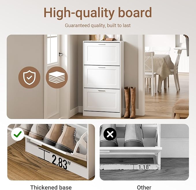 Haotian Shoe Cabinet Storage for Entryway | Narrow Shoe Cabinet with Three Flip Drawers to Save Space, Shoe Rack Cabinet for Entrance Hallway (White)
