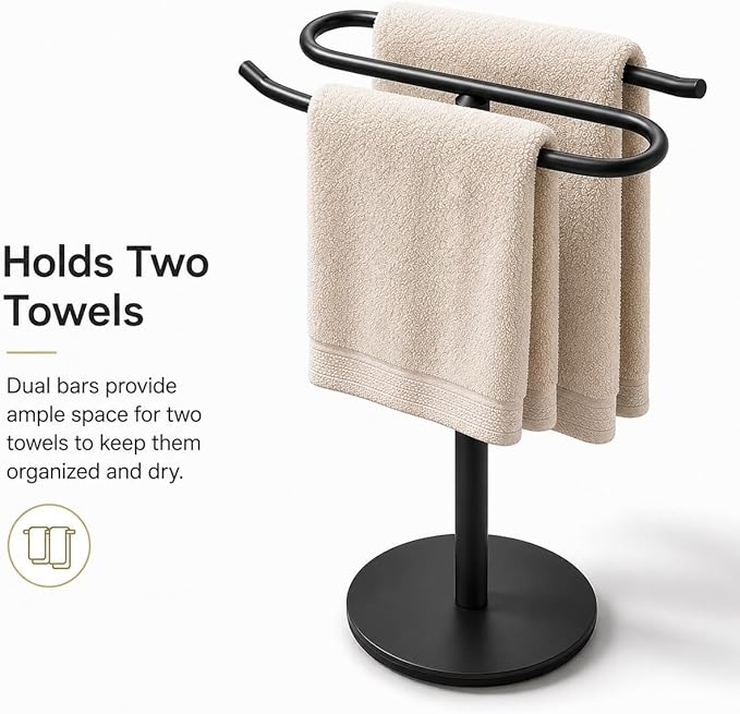 Matte Black Hand Towel Holder Stand,13 Inch Free-Standing Towel Rack, SUS304 Stainless Steel Towel Bar Rack Stand, Tower Bar for Bathroom Kitchen Vanity Countertop…