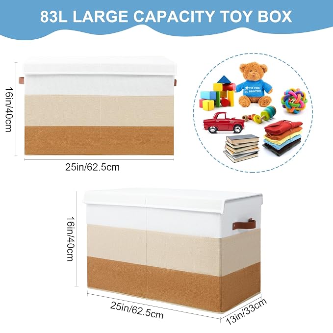 Mayniu Large Toy Box Chest with Divider, Sturdy Toy Storage Bin Organizer Baskets with Lid for Kids, Boys, Girls, Nursery, Living Room, Bedroom, Playroom, Closet, 25"x13" x16"(Gradient Brown)