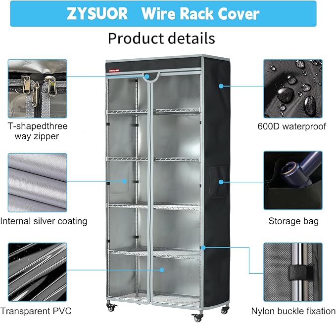Waterproof Dustproof Shelf Cover for Wire Rack, Fits 48"Wx18"Dx72"H | Shelving Dust Cover with Zipper & Clear Front Window, For Shelves in Garage, Basement & Inventory (No Shelves)