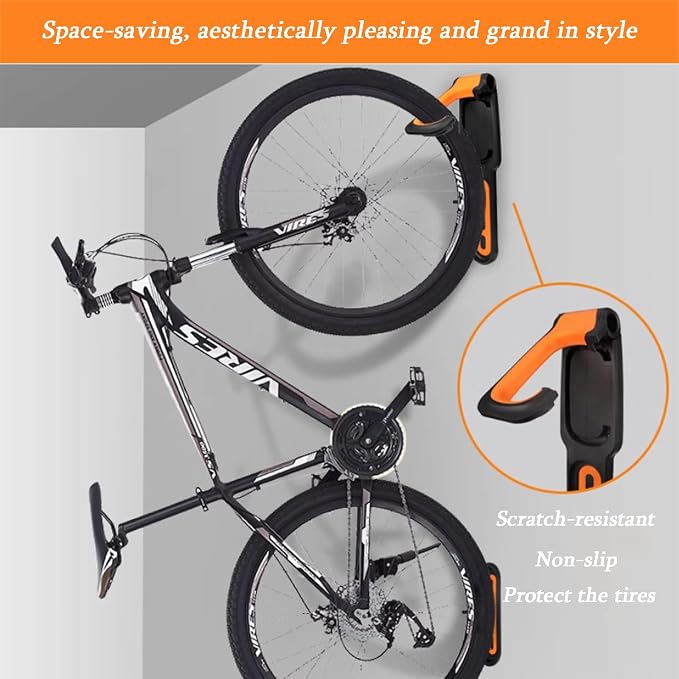 Bike Wall Mount Garage Storage | Rotatable Bike Hanger, Space-Saving Vertical Rack, Holds Up to 66lbs, Easy to Install