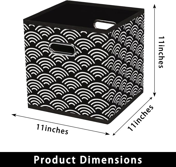 Fabric storage bins Cubes, Fabric Cube Organizer with Handle, Foldable Cube Bins for Cloth or Accessary Storage, 11x11x11, Set of 3, (Black clouds)