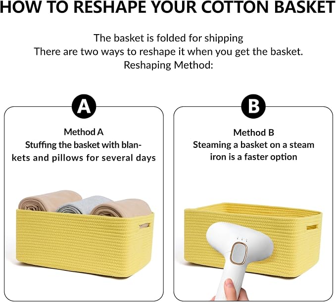 MiniArk Large Storage Baskets for Organizing, 17 x 13 x 7.5” Closet Shelf Baskets for Clothes Blanket Towels, Baby Nursery, Toy Bins Box, Woven Rope Baskets, 4 Packs Yellow