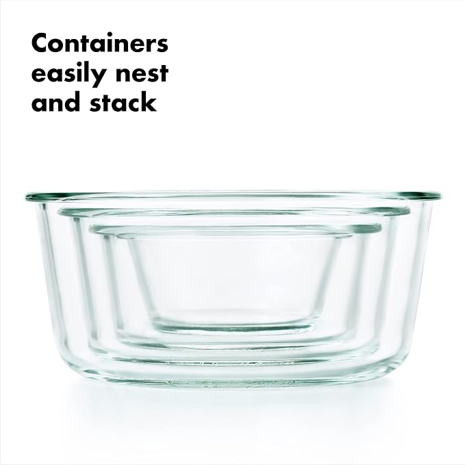 OXO Glass Food Storage Container, 4 Cup, Round | Smart Seal | Leakproof | Airtight | Pack of 2