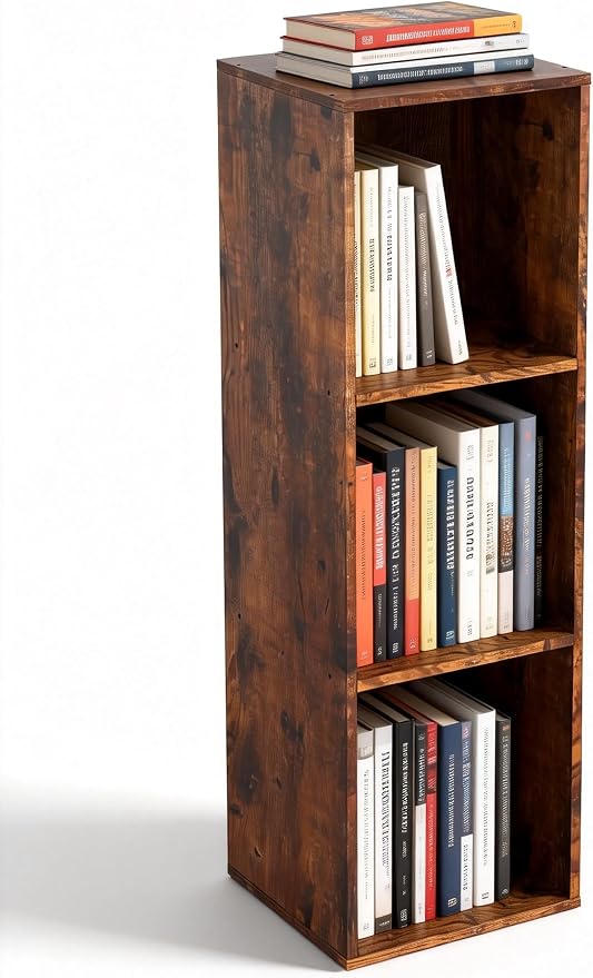 Cube Storage Organizer, 3 Cube Retro Bookshelf, Freestanding 3 Tier Open Shelf, Rustic Brown Retro Shelves for Home Office, Bedroom, Living Room, Study
