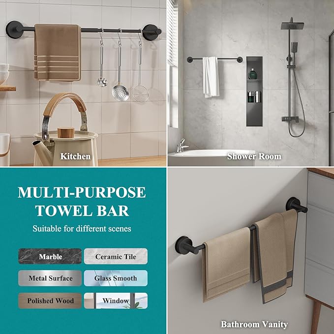 Towel Bar for Bathroom Wall,Adjustable 17~29 Inch Towel Racks for Bathroom Wall Mounted, Towel Holder for Glass Shower Door,Apparment Essentials,Home Decor-Black(2pcs)