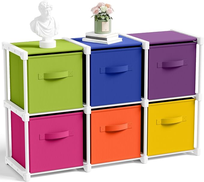 Briwooody 6 Cube Storage Organizer Storage Bins Shelf,Multicolor