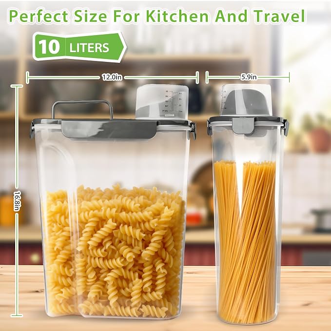 Viretec Rice Storage Container, 15 to 20lb Dry Food Airtight Dispenser, Pet Dog Cat Food Canister, BPA Free Clear Plastic Kitchen and Pantry Organization Bin for Oatmeal, Cereal, Pasta, Flour Grey