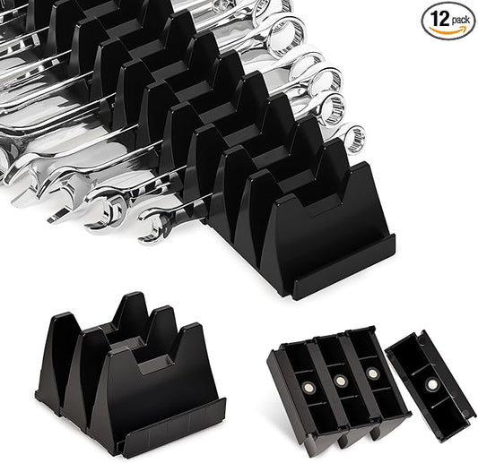 12 pcs Magnetic Modular Wrench Organizer Wrench Holder - Wrenchs Tool Organizers for Tool Drawer Storage, Wrenchs Rack with Metric SAE Labels, Tool Storage Set Holder Festival for Mechanics