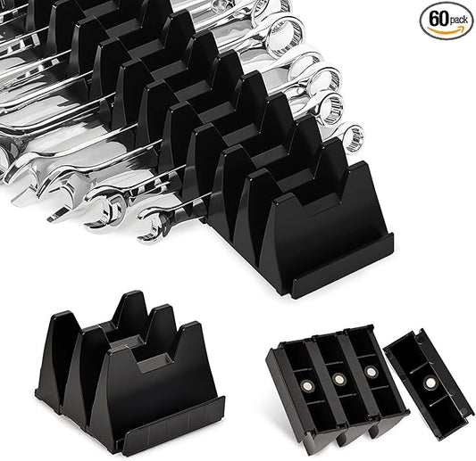 60 pcs Magnetic Modular Wrench Organizer Wrench Holder - Wrenchs Tool Organizers for Tool Drawer Storage, Wrenchs Rack with Metric SAE Labels, Tool Storage Set Holder Festival for Mechanics