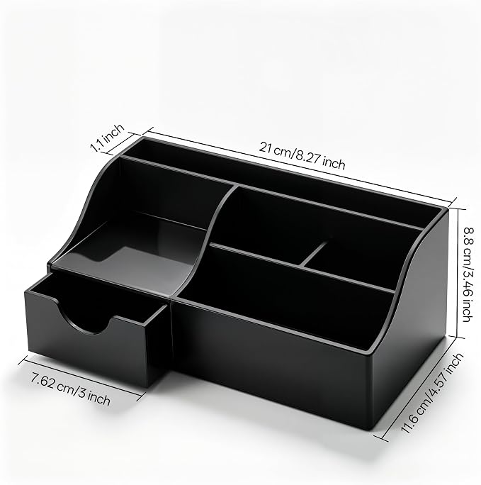 HBlife Acrylic Desk Organizer with Drawer, Pen & Pencil Holder, Multifunctional Desktop Caddy for Office Supply and Organization (Black)