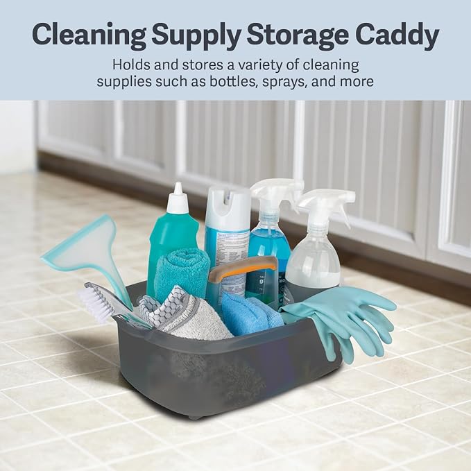 Casabella Cleaning Storage Caddy with Handle Plastic Multipurpose Organizer, Rectangle, 1.85-Gallon, Gray