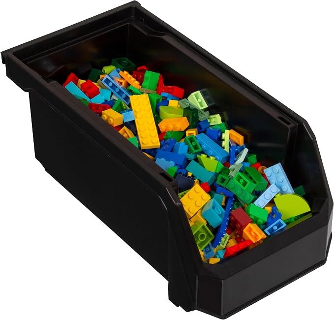 ReadySpace Medium Stackable Plastic Storage Bins, 8-Pack, Black | Open-Front Stackable Bins For Garage, Pantry, Closet & Office, 11"L X 5,5"W X 5"H, Nests When Empty, Durable Plastic,