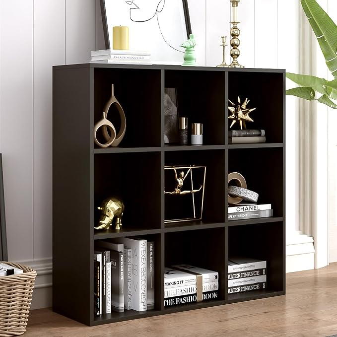 OSCHF 9-Cube Storage Shelf Bookcase, Black | Wooden 3-Tier Open Bookshelf, Fits 11×11" Bins, Vertical or Horizontal Use, Full Back Panels, For Home Office