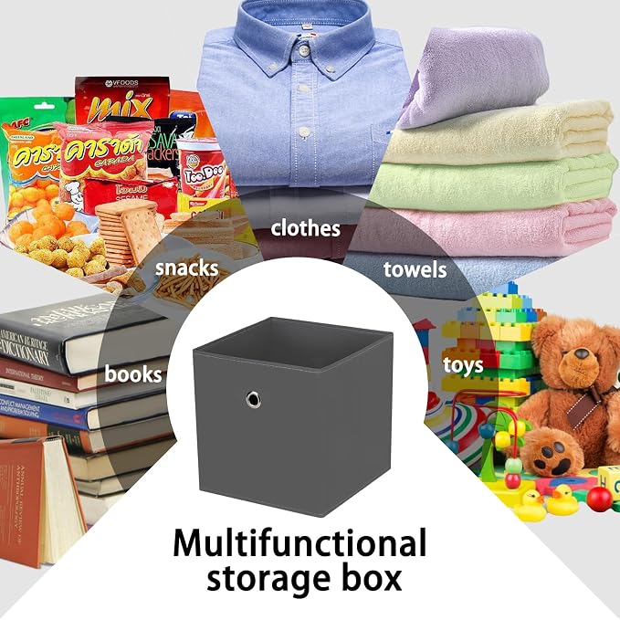13 inch Record cube storage bins,collapsible fabric storage cubes Decorative storage basket,apply to clothes organizer box,shelves in closet,laundry,daycare centers,offices,8 Pack(Gray)