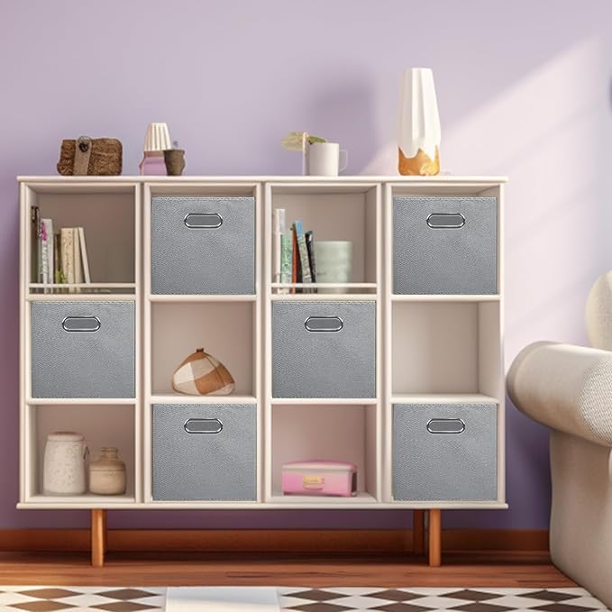 ShellKingdom Storage Bins, Foldable Fabric Storage Cubes with Metal Handle | Cloth Storage Organizer Drawer For Closet And Toys, 11 X 10.5 X 10.5 INCH, 2 Pack (Grey)