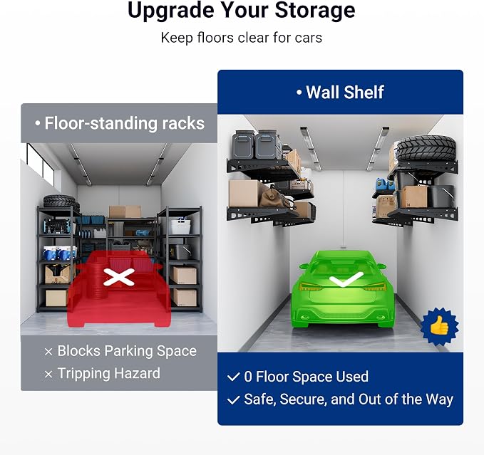 FLEXIMOUNTS 2x4ft Garage Storage, 4 Pack Garage Wall Shelving, Black | 24x48 in, 1320 lb Capacity, Heavy-Duty Steel, For Garage & Workshop, Storage Bins, Garden Tools, Pro Series