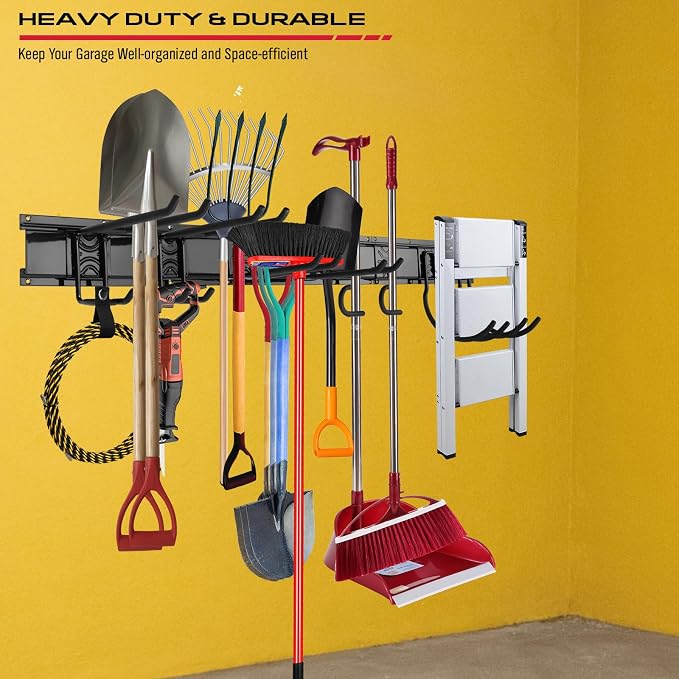 SEDY 48" Heavy Duty Garage Wall Organizer, Wall Mount Tool Storage Rack with Adjustable Hooks, Garden Tool Organizer Hold Up to 300lbs, Easy Installation (3 Panels, 8 Hooks, 3 Straps)