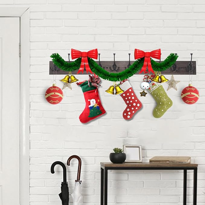 IBosins Vintage Wall Mounted Coat Rack, 34" Long with 10 Black Tri-Hooks | Coat Hanger Wall Mount,10 Rustic Coat Hooks Rail for Entryway, Living Room, Coat, Scarf, Bag ,Towel, Hat