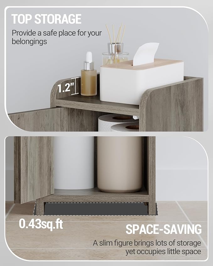Hzuaneri Bathroom Storage Cabinet, Small Corner Floor Cabinet with 2 Doors | Narrow Toilet Paper Cabinets with Adjustable Shelf, Bathroom Organizer for Small Spaces, 7.9" D x 7.9" W x 29.5" H Greige