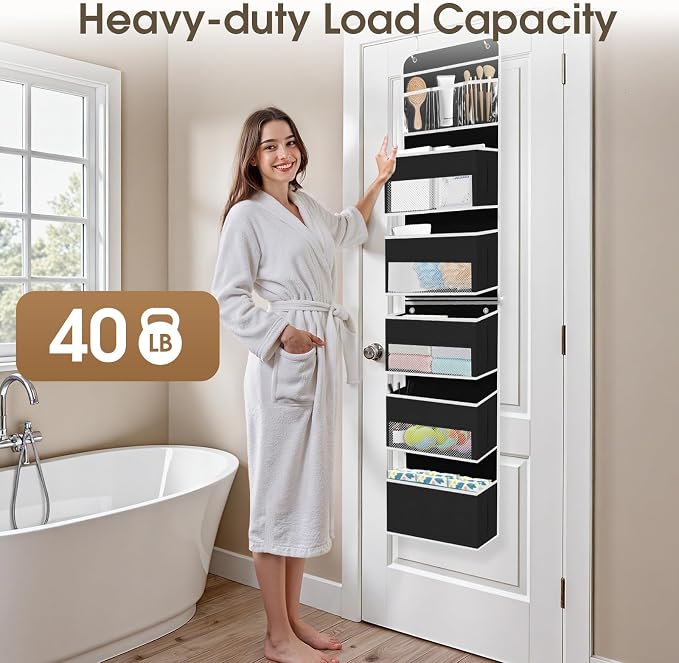 1Pack Over The Door Organizer Large Capacity Hanging Storage Room Organizer | 40 lb Capacity, Ultra-Sturdy, Detachable, Mesh Design with Clear Window, Space-Saving Organizer for Pantry, Nursery & Closet