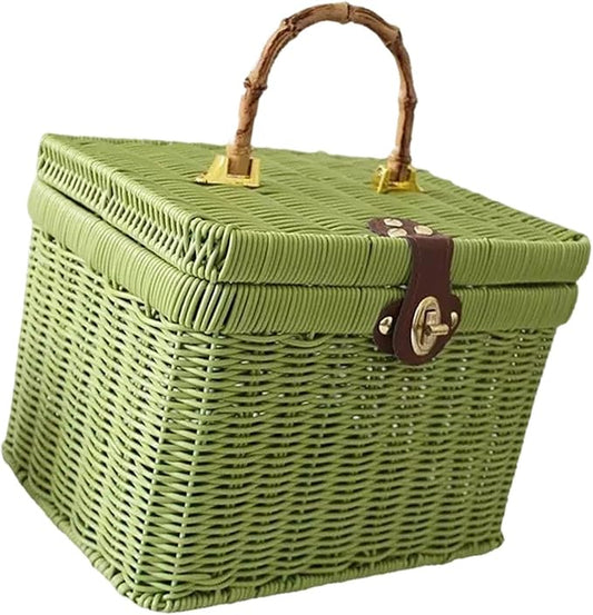 Handwoven Storage Basket, Home Decor Organizer, Decorative Storage Basket, Gift for Weddings and Outdoor Parties, Green 20x21x27cm