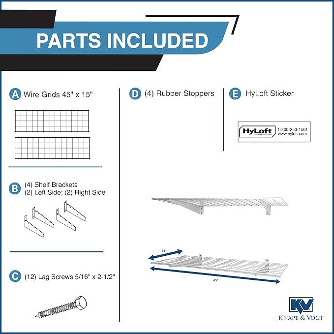 Hyloft 00967 2-Pack Heavy Duty Steel Garage Shelving, 45”x 15” Wall Mounted Shelve,Max Shelf Load 200 Pounds, White Powder Coated