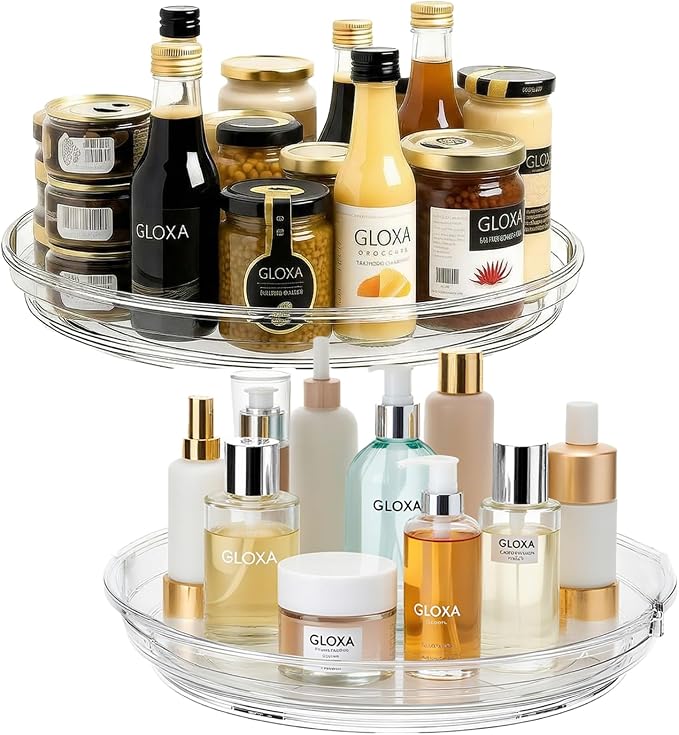 2 Pack Lazy Susan Turntable Organizer for Cabinet, 9.25'' Rotating Spice Rack Organization for Kitchen, Pantry, Bathroom, Vanity, Countertop, Medicine Storage, Seasoning Spice Organizer