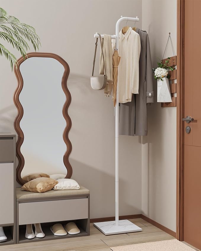 Garment Rack Freestanding, Metal Coat Rack, White, 68.9 In High | Modern Clothes Rack with Rock Slab Base, Heavy-duty Metal Clothing Stand for Boutiques, Hallway, Entryway, Living Room