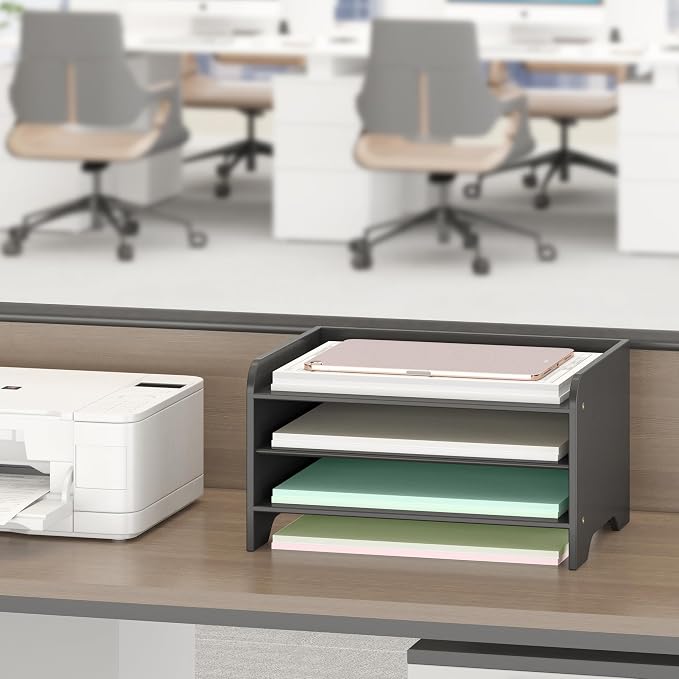 Bamboo File Organizer for Desk, Paper Tray with Pen Holder | Open tiers and a pen holder sort Letter/A4 paper, folders and office supplies while keeping your workspace clutter-free