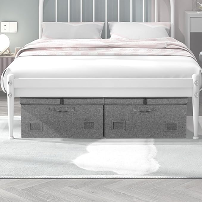 Graciadeco 75 Quarts Extra Large Decorative Storage Bins with Lids, 3 Packs Gray Collapsible Storage Bins with Lids, Stackable Storage Bins Decorative Box Storage With Lid Extra Large | 75 Quarts 3 Pack Gray1 Collapsible Stackable Linen Fabric 4 Handle...
