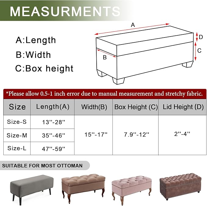 FUANGUI Ottoman Cover Slipcovers Rectangular Folding Stretch | Storage Bench Footrest Sofa Stool Covers Footstool Protector with Elastic Bottom, Removable Washable,Medium