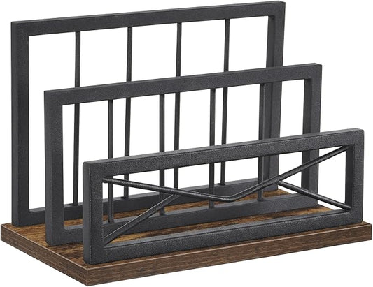 Snughome Desktop Mail Organizer, Desk Mail Organizer with 2-Slot Matte Black Metal Desktop Mail Sorter, Metal Storage File Holder Letter Sorter Organizer for Home or Office, Rustic Brown