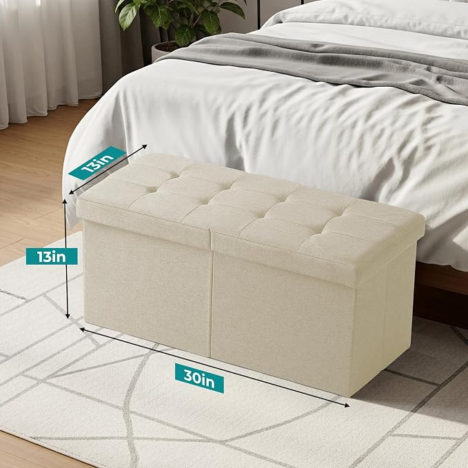 30.5-INCH Storage Ottoman Bench, Footrest with Storage, End of Bed Bench Coffee Table for Living Room, Bedroom, Entryway, Beige