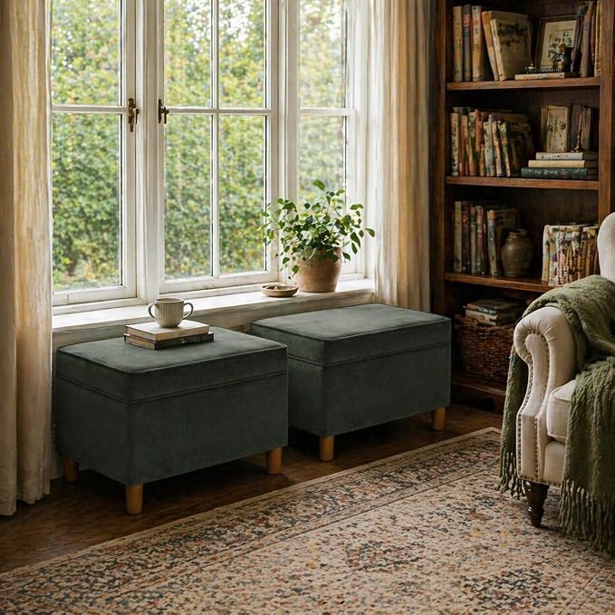 Spatial Order 24" Dinah Collection Storage Ottoman - Loden Green Velvet