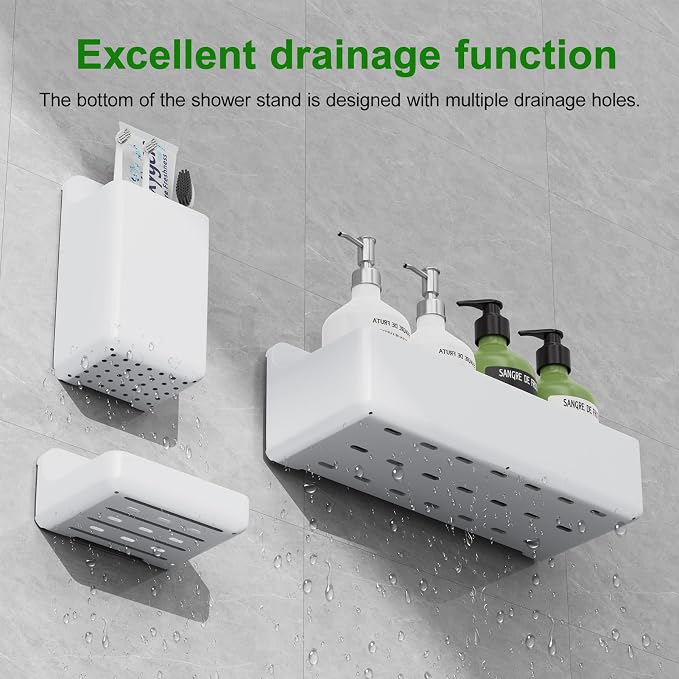 Adhesive Shower Caddy Shower Shelves Bathroom Organizer and Storage | 6 Pack，Rustproof，No Drilling，with Soap Holder，Clear，Acrylic， Large Capacity，Removable and Reusable，Plastics，Wall-Mounted
