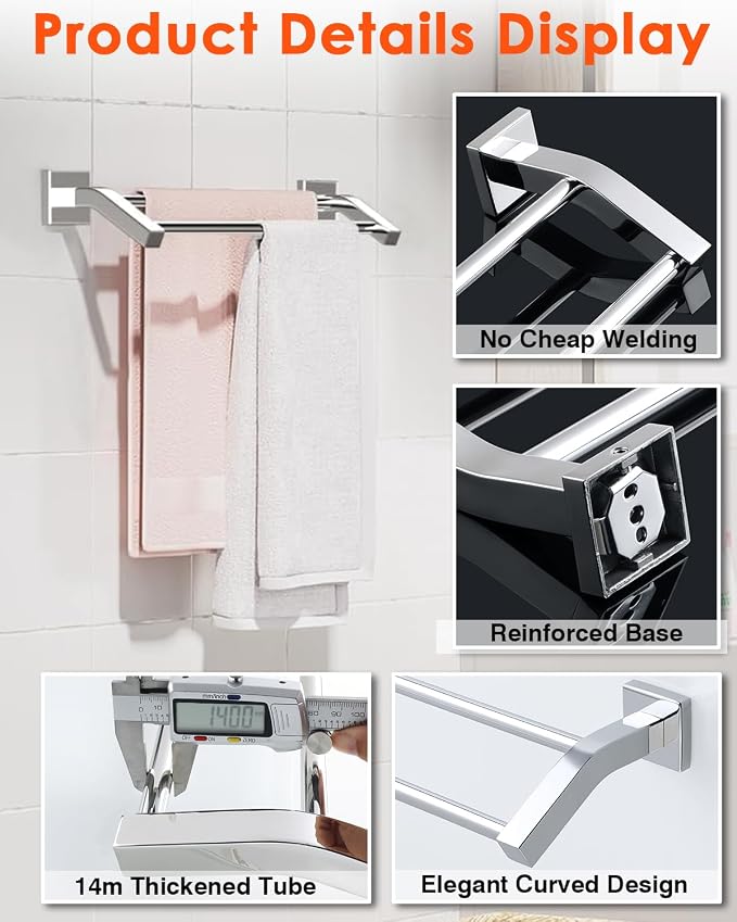 Alise Double Bath Towel Bar, 32" Towel Racks for Bathroom, Polished Chrome | SUS304 Stainless Steel Bathroom Towel Holder, Quick Drying Towel Hanger Towel Rod Wall Mounted