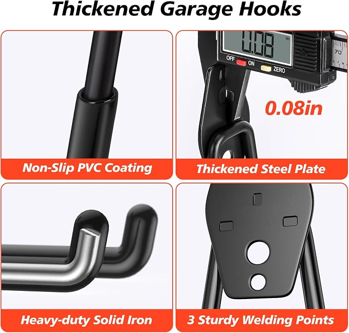 MKRUI 20-Pack Garage Hooks for Storage & Hanging Items, Save Space | Hangs Bikes, Ladders, Ropes, Hoses, Tools; for Garage, Warehouse, Shop, Shed, Yard