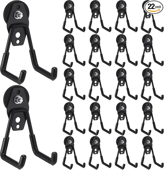 Landhoow 22 Pcs Large Magnetic Hooks Heavy Duty Garage Magnet Hooks Strong Storage Utility Magnetic Hangers with Anti Slip Rubber Coating for Indoor and Outdoor Hanging (Black)