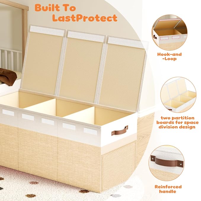 Dayacoco Extra Large Toy Box, Collapsible Storage, Kids, Beige | Collapsible & Sturdy. For Kids, Boys & Girls. Organizes Toys, Books & Blankets. Ideal For Playroom, Nursery & Bedroom.